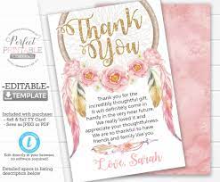 Dreamcatcher Thank You Card Dreamcatcher Thank You Note Etsy Print Thank You Cards Thank You Cards Cards