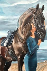 Friesian Stallion Horse Portrait Woman Horses Horse Art Equestrian Artwork Horse Artwork Equine Art Ho Horse Oil Painting Horses Horse Drawings