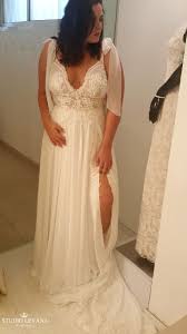 Bohemian Plus Size Wedding Gown With Skirt Split From Studio Levana Plus Size Wedding Gowns Wedding Dresses Wedding Dresses Plus Size