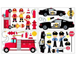 34 teiliges feuerwehr polizei wandtattoo set feuerwehr polizei wandtattoo set kinder zimmer wandtattoo kinderzimmer kinder zimmer ideen