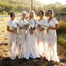 Summer Bohemian White Sheer Lace Bridesmaid Dresses V Neck Short Sleeves Plus Size Bridesmaid Dresses Long Lace Lace Bridesmaid Dresses Bridesmaid Dresses Boho