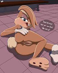 anthro apple butt ass bottomless bunny female female only fur  furry gloves lola bunny looney tunes lying panties around leg pawpads paws  rabbit randomrandom solo space jam tail teasing 