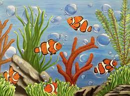 This is a fun drawing to create but also add even more underwater creatures. Clowning Around By Teresa Wing Fish Art Fish Painting Acrylic Painting Canvas