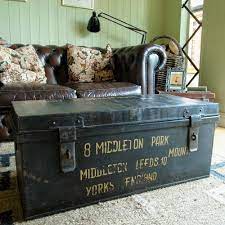 Rolls nicely on heavy duty casters. Vintage Military Trunk Industrial Wwii Footlocker Metal Chest Coffee Table Box Vintage Industrial Decor Metal Chest Chest Coffee Table