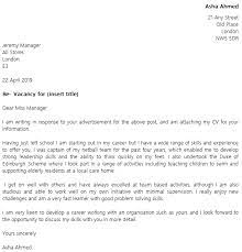 A job application letter is the first step to initiate the job application process. School Leaver Job Application Cover Letter Example Lettercv Com