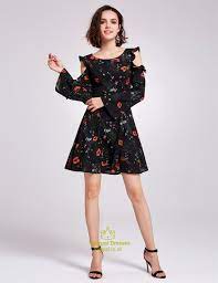 Check spelling or type a new query. Vintage Knee Length Black A Line Floral Print Dress With Long Sleeves Vampal Dresses