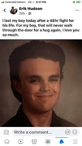 Class of 87'. Our classmate Erik Hudson lost his son today. He was just a  teenager. Please pause a moment and say a prayer for he and his family.  Below was his