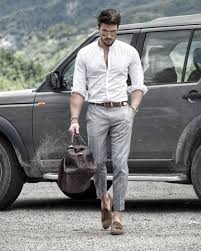 Classy Male Business Casual Outfits Styles White Dress Shirt With Grey Pants Business Attire For Men Business Casual Men Mens Fashion