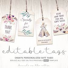 Browse designs or upload your own! Bohemian Baby Shower Gift Tags Personalize Print Hands In The Attic Gift Tags Printable Gift Tag Template Baby Shower Favor Tags
