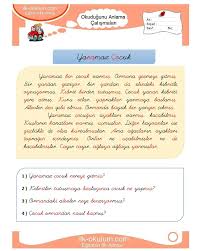 Okudugunu Anlama Ikinci Sinif Egitim Okuma Calismasi