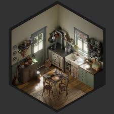 vintage kitchen isometric on behance