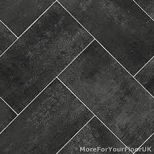 Jeffrey court basalt herringbone gray 10 in. Dark Grey Herringbone Tile Style Vinyl Flooring Kitchen Bathroom Lino 2m 3m 4m Ebay