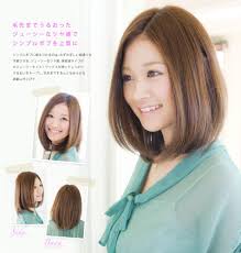 毛先までうるおったジューシーなツヤ感でシンプルボブを上質に ヘアモデル ミディアム前下がりボブ 前髪なし ボブ