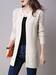 Long Sleeve Crocheted H Line Plus Size Knitted Cardigan