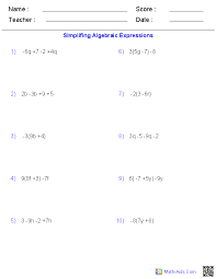 7th grade math worksheets on math topics covered in grade 7. Pre Algebra Worksheets Algebraic Expressions Worksheets