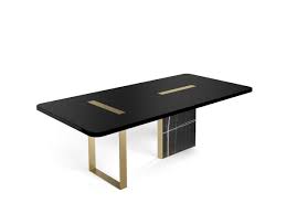 Tyron Dining Table 220x110 In Black Laquered Wood With Brushed Brass Inserts And Saint Laurent Black Ma Dinning Table Design Modern Dinning Table Dinning Table