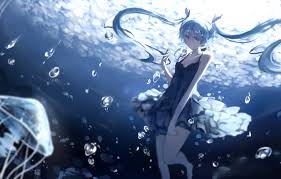 Something i uploaded on tumblr already, but i thought i. Wallpaper Girl Smile Bubbles Anime Art Jellyfish Vocaloid Hatsune Miku Under Water Deep Sea Girl Barli Images For Desktop Section Prochee Download