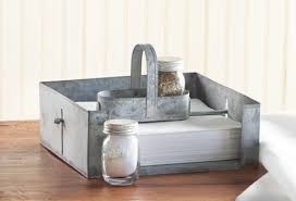 Galvnized Tin Napkin Holder With Salt And Pepper Shakers Rustic Napkins Napkin Holder Kitchen Wet Bar