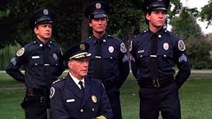 Steve Guttenberg George Gaynes Scott Thomson And Brant Von Hoffman In Police Academy 3 Back In Training 1986 Police Academy Police Artist Film