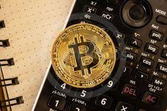 Top View Stack Of Golden Bitcoin Golden Bitcoin Coin On Calculator Close Up Bank Banking Bit Bitcoin Black Btc Business Bitcoin Cryptography Close Up