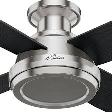 A ceiling fan is often the focal point in a room, and a fan with a light attached can draw more focus, especially when the lights are illuminated. Hunter Dempsey 52 In Low Profile No Light Indoor Brushed Nickel Ceiling Fan With Remote Control 59247 The Home Depot