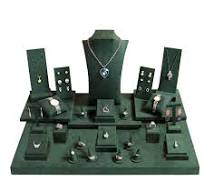 Jewelry Display Set 27 Pieces in Green Faux Suede - 23 1/2"x 15 3/4"x 13  1/4"H (SET93-D73)