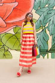 Mercedes Castillo Olenna Sandals Spring Outfits Casual Spring Outfits Striped Midi Skirt