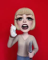 my finished sculpture of casey becker in scream (1996)!!🔪, ft. a photo of  me in fifth grade dressed as ghost face for halloween, btw this one of a  kind sculpture is available