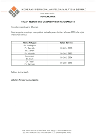 Meanwhile koperasi permodalan felda malaysia bhd (kpf), a cooperative set up for the felda settlers and its family members, has a shareholding of fgv holdings berhad. Talian Telefon Bagi Urusan Dividen Koperasi Permodalan Felda Malaysia Berhad