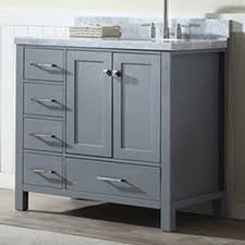 Made from a blend of engineered and solid wood, it has a rectangular cabinet base with a single paneled door and a drawer that provide just the right amount of storage space for your bathroom essentials like toiletries and cleaning supplies. Key West 44 Gray Offset Right Sink Bathroom Vanity Royal Bath Place