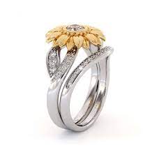 Check spelling or type a new query. Sunflower Engagement Ring Set Lab Grown Diamond Engagement Ring Yellow White Gold Ring Camellia Jewelry