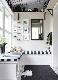 Black And White Striped Bench Seat Front Closet Organization Tips And Inspiration Small Sunroom Home Mudroom