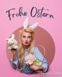 Frohe Ostern - Lustige Karte mit Frau als Osterhase
