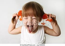 Sticking Out Tongue Head And Hands Shot Of Little Girl Sticking Out Her Tongue At The Camera For Fun Canstock