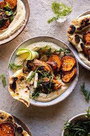 Sheet Pan Chicken Shawarma With Sesame Sweet Potatoes And Hummus Half Baked Harvest Recipe Recipes Half Baked Harvest Recipes Harvest Recipes