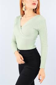 29 95 Tl Su Yesili On Arka Kruvaze Yaka Triko Kazak 39416 Modamizbir 2020 Moda Stilleri Triko Mankenler