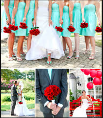 Teal And Red Wedding Haven T Considered The Combo Before But I Seriously Love The Bridesmaids Having Rose Bouqu Teal Wedding Red Wedding Wedding Themes Spring