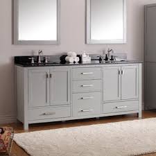 Yellow accents sit atop a gray vanity, brightening up the bathroom color scheme. Double Bathroom Vanities Joss Main