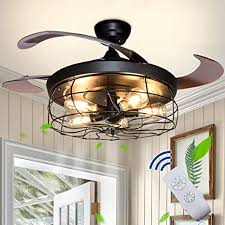 We're in humid, hot east texas. Dllt Ceiling Fan With Lights 42 Industrial Ceiling Fan With Retractable Blades Vintage Cage Ceiling Light Fixture With Remote For Kitchen Dining Room Living Room 5 E26 Bulbs Not Included Black