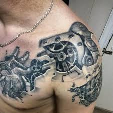 Biomechanik Tattoo Herz Oberarm Zahnraeder Getriebe Biomechanik Tattoo Biomechanik Tattoo Herz Biomechanik