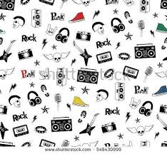 Black And White Rockstar Prints Punk Rock Seamless Pattern Isolated On White Rock And Roll Doodles Music Signs Rockstar Record Label Skull Ta Rock And Roll Tattoo Music Doodle Punk Rock