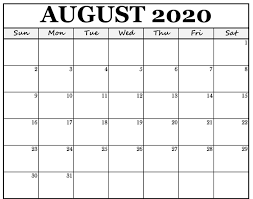 An overview of last of all the summer months. Fillable August 2020 Calendar Fillable Calendar Free Printable Calendar Templates Calendar Template
