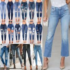 Details About Womens Ripped Jeans High Waist Slim Fit Ladies Skinny Denim Sizes 6 To 16 Uk