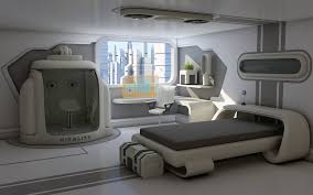A futuristic bedroom in a contemporary apartments. Futuristic Theme Party Costume Floor Lamps High Tech Cool Bedroom Gadgets Atmosphere Ideas Decoration Food Dinner Dance Clothes Decorations Games Apppie Org