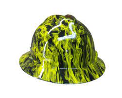 Hydrographic Yellow Fire Msa V Guard Full Brim Hard Hat Yellow Fire Hard Hats Hard Hat