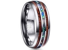 vakki 8mm hawaiian koa wood and abalone shell tungsten