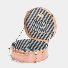 The Correspondent Pink Hatbox Large Tan Leather Strap Hat Boxes Luxury Luggage