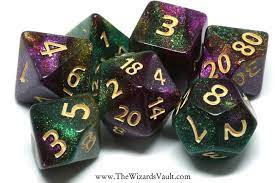 Mystical Dust Purple And Green Dnd Dice Opaque With Glitters Polyhedral Dice Set For Dungeons And Dragons Rpg Role Playing Games Dnd Glitter Dust Yellow Topaz