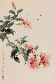 Asian Painting Of Hibiscus Flower Art Flower Drawing Floral Art