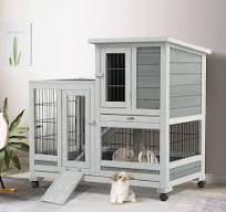 YODOLLA Indoor Rabbit Hutch Bunny Cage Large Pet House for Small Animal  with Wheels